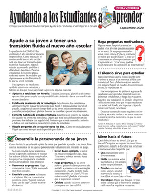 Ayudando a los estudiantes a aprender newsletter para los padres de la escuela secundaria