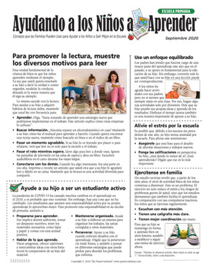 Ayudando a los niños a aprender newsletter para los padres de la escuela primaria