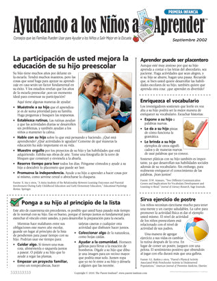 Ayudando a los niños a aprender newsletter para los padres de la primera infancia