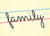 Illustration of the word family written in cursive on a yellow lined paper background