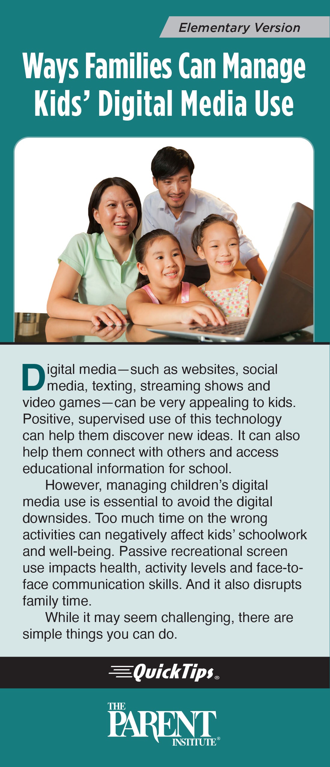 Ways Families Can Manage Kids’ Digital Media Use (Electronic)