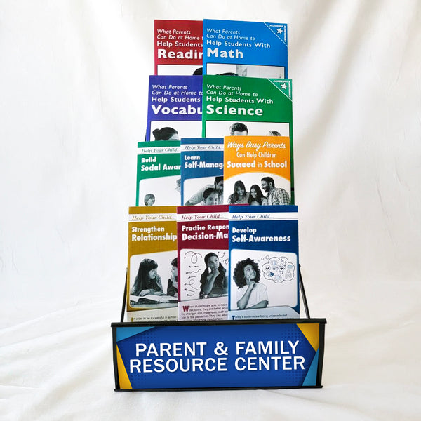 4-tier wire tabletop display rack for The Parent Institute's family engagement resources for parents and families