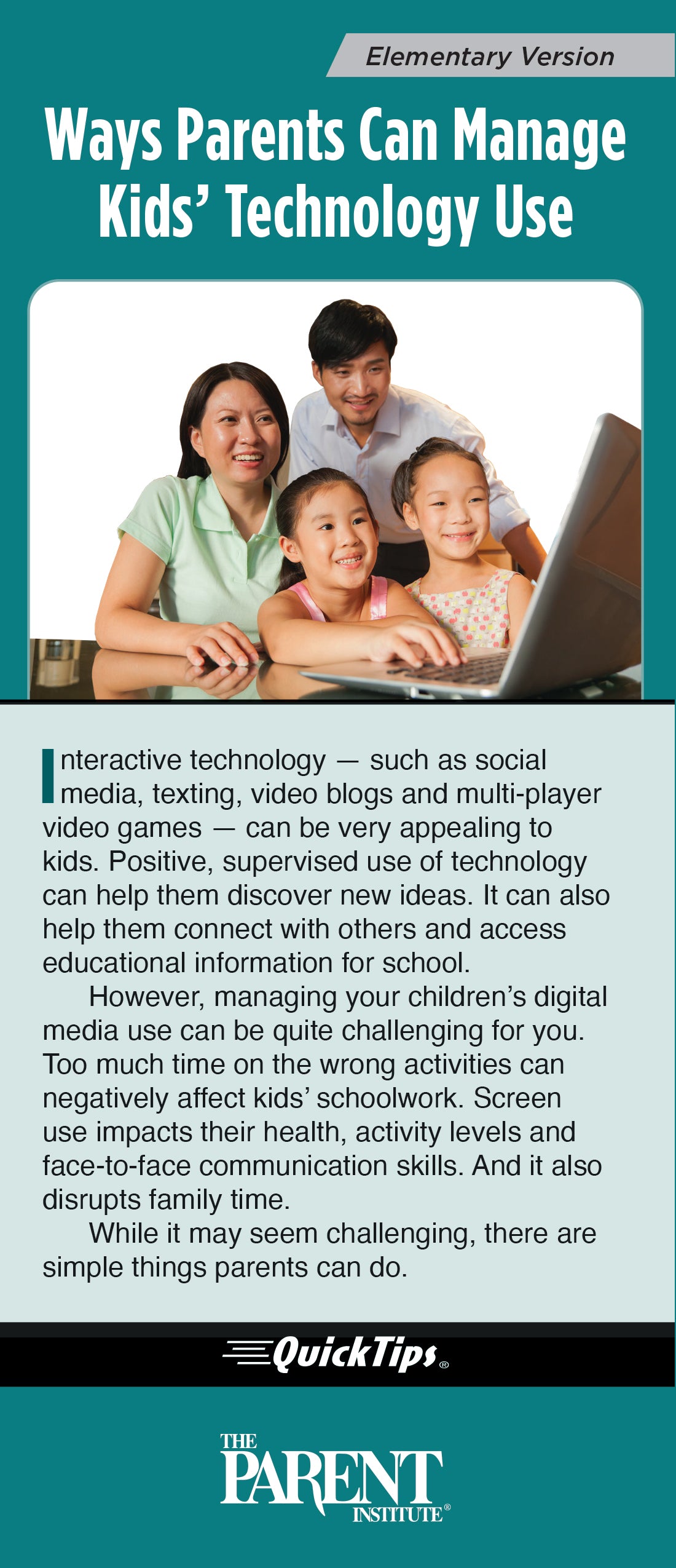 Ways Parents Can Manage Kids' Technology Use (Electronic)