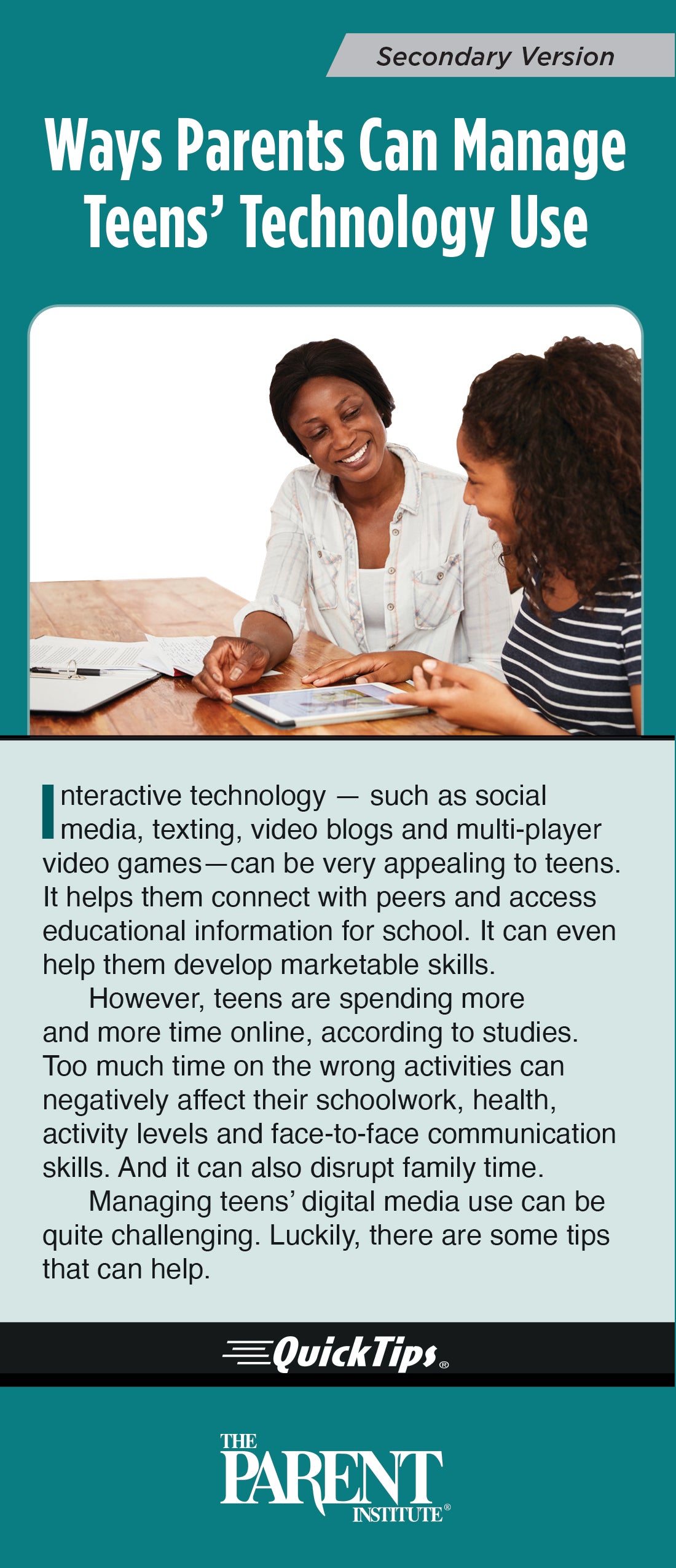 Ways Parents Can Manage Teens' Technology Use (Electronic)