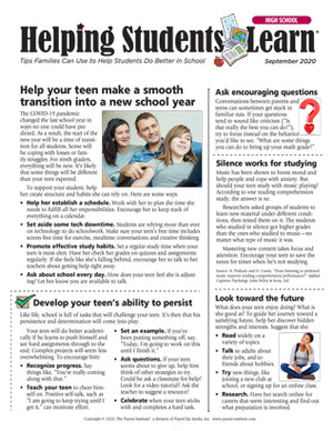 Helping students learn newsletter for high school parents
