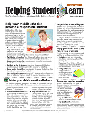 Helping students learn newsletter for middle school parents